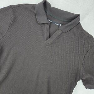 Edgar + Ash Large Waffle Knit Polo Shirt Mens Minimalist Casual Black